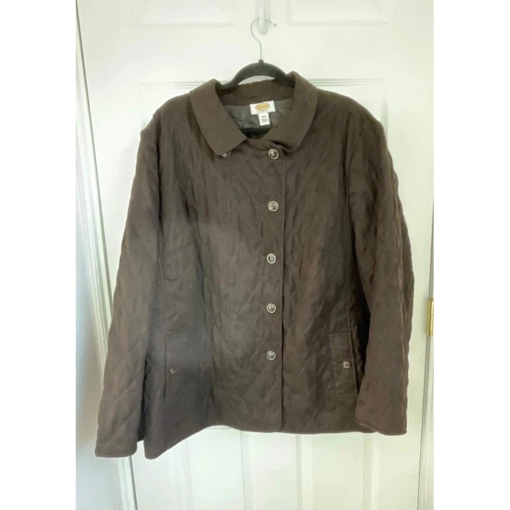 Talbots‎ Button Front Jacket Women 24W Brown Long Sleeve Collared 100% Polyester